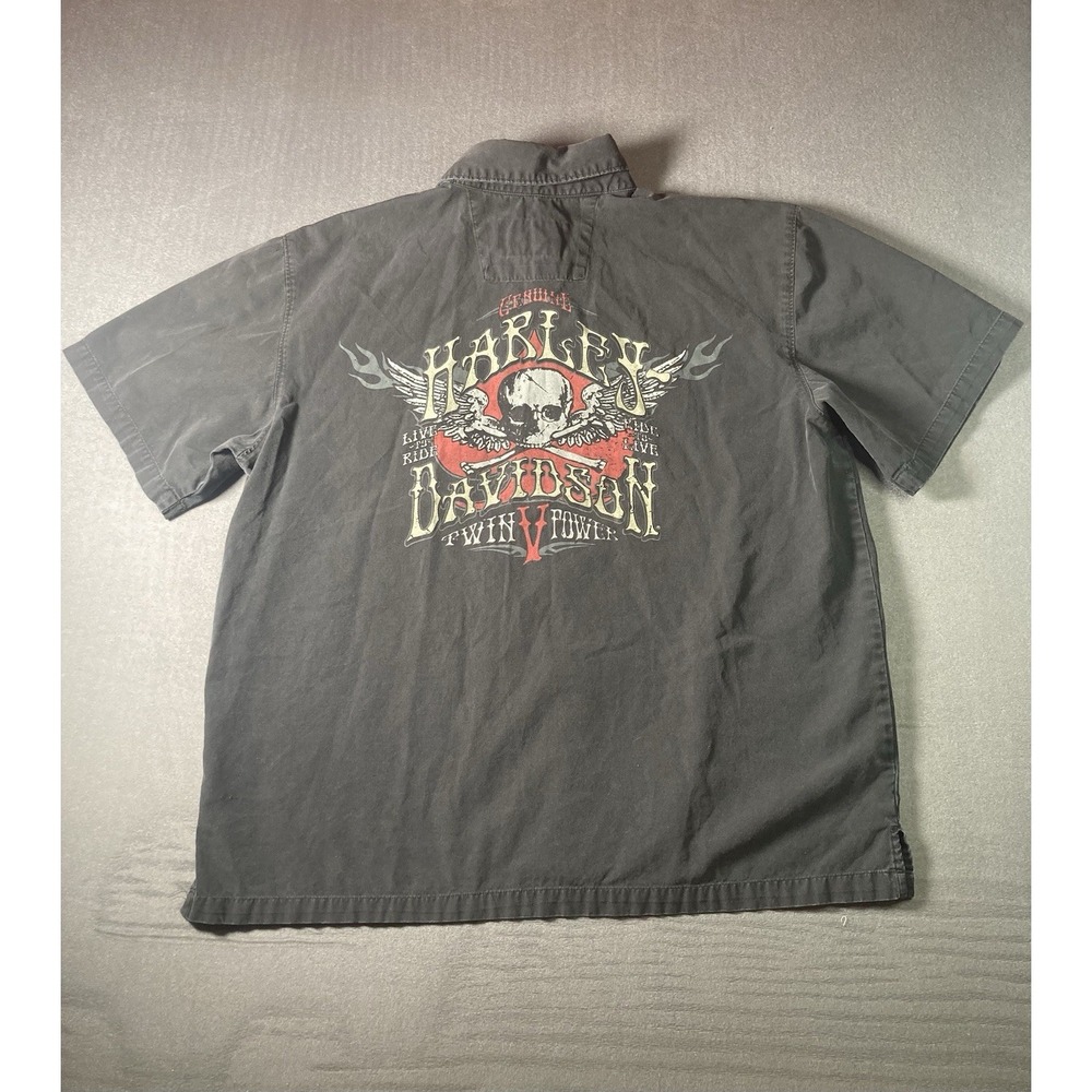 Harley Davidson Men's Short Button Up Embroidered Pocket Skull Large